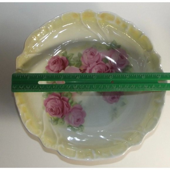 RCW Bavaria Lusterware Floral Serving Bowl pink roses yellow rim rose large 9.5" - Picture 2 of 12